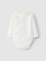 Body con colletto a volant con ricamo di fiorellini