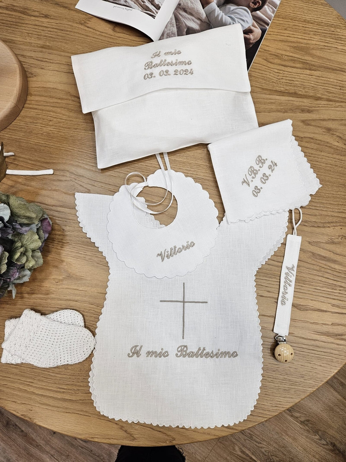 Coordinato Battesimo con smerlo in lino