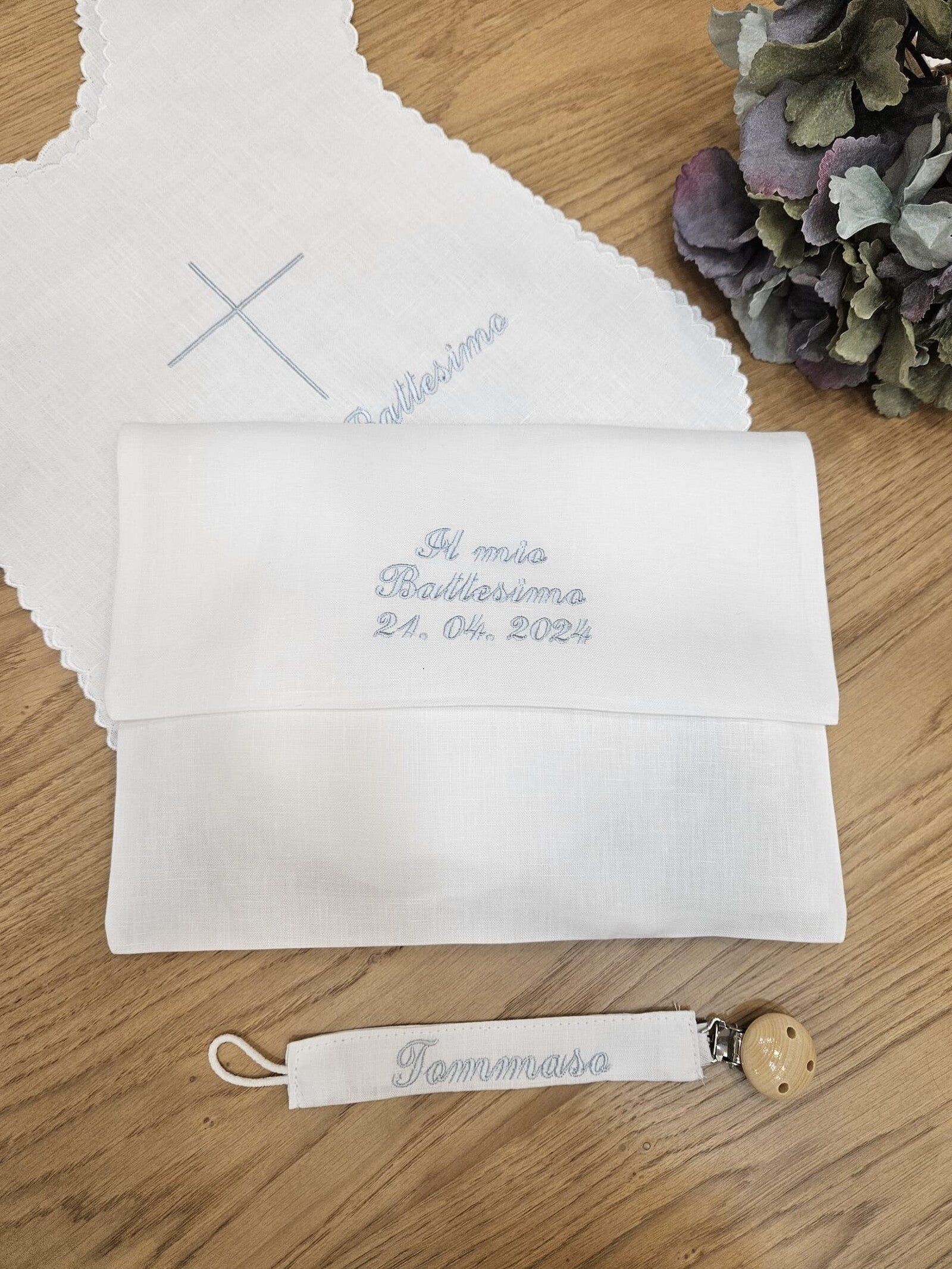 Coordinato Battesimo con smerlo in lino