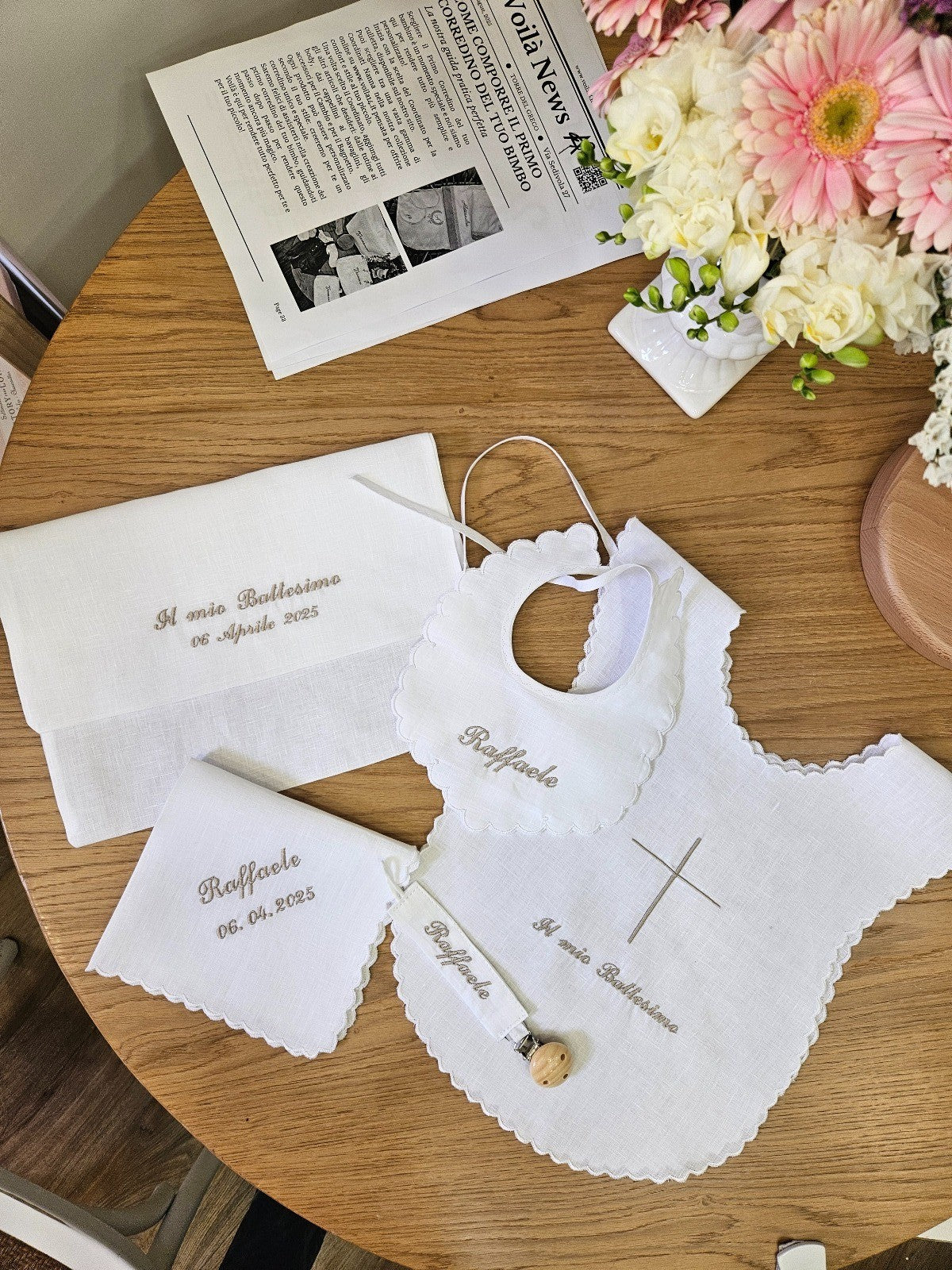 Coordinato Battesimo con smerlo in lino