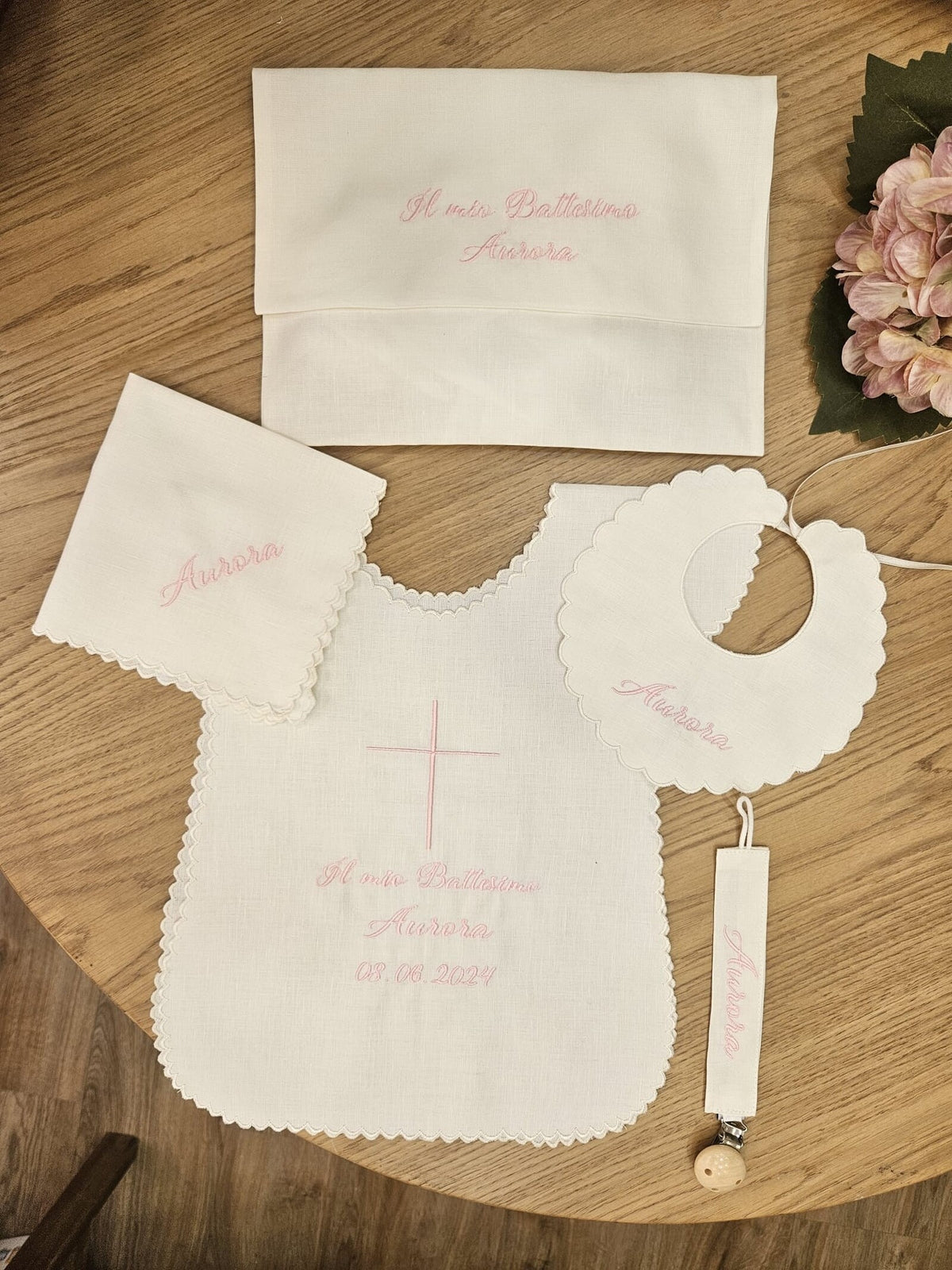 Coordinato Battesimo con smerlo in lino