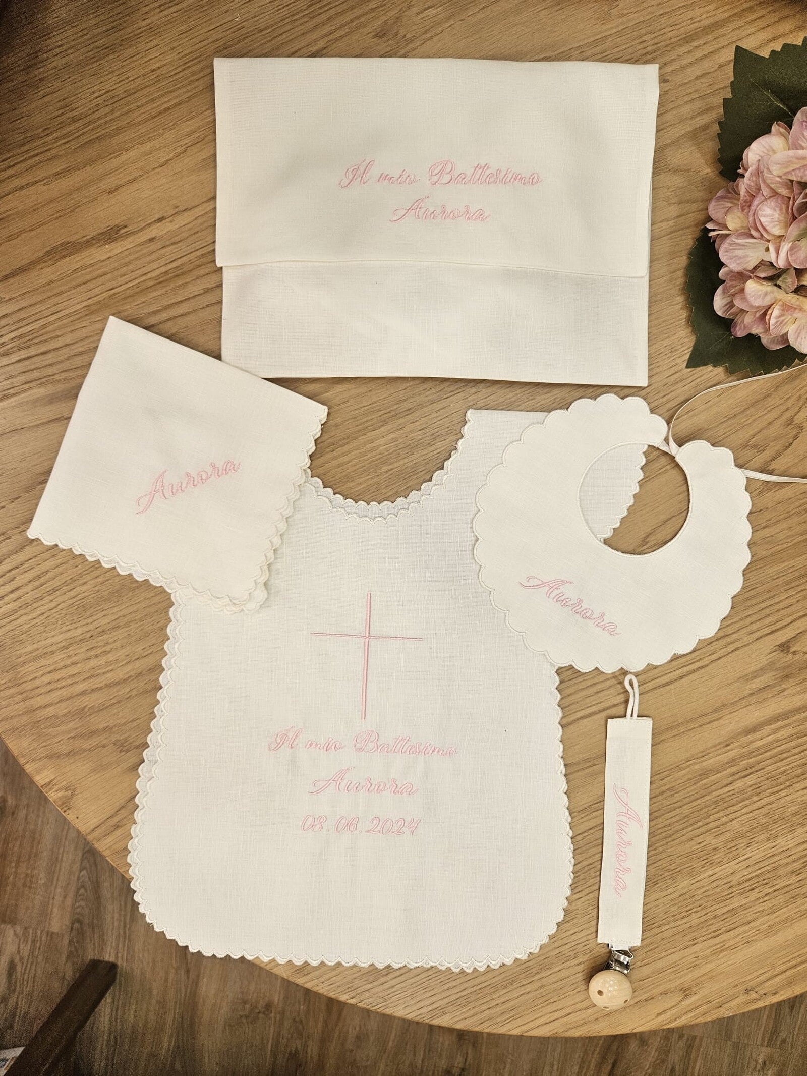 Coordinato Battesimo con smerlo in lino