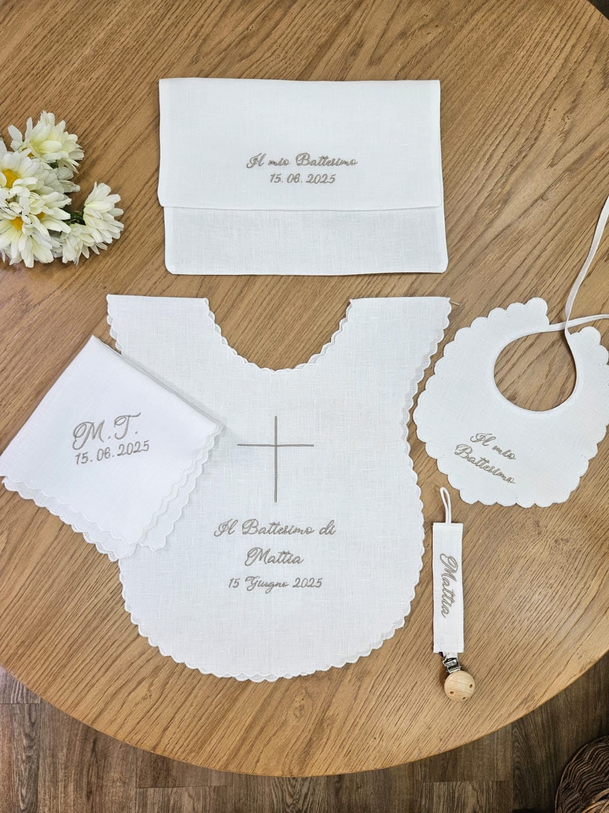 Coordinato Battesimo con smerlo in lino