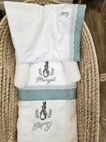 Coordinato culletta Peter Rabbit, Lenzuolino in cotone e pizzo sangallo con copertina a sacco