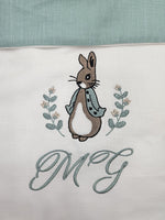 Coordinato culletta Peter Rabbit, Lenzuolino in cotone e pizzo sangallo con copertina a sacco