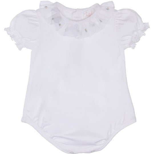 Body mezza manica con colletto a rouche con ricamo di boccioli