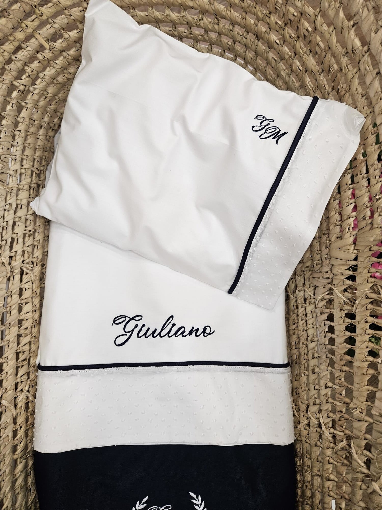 Coordinato nascita in cotone blu, Completo in cotone per carrozzina