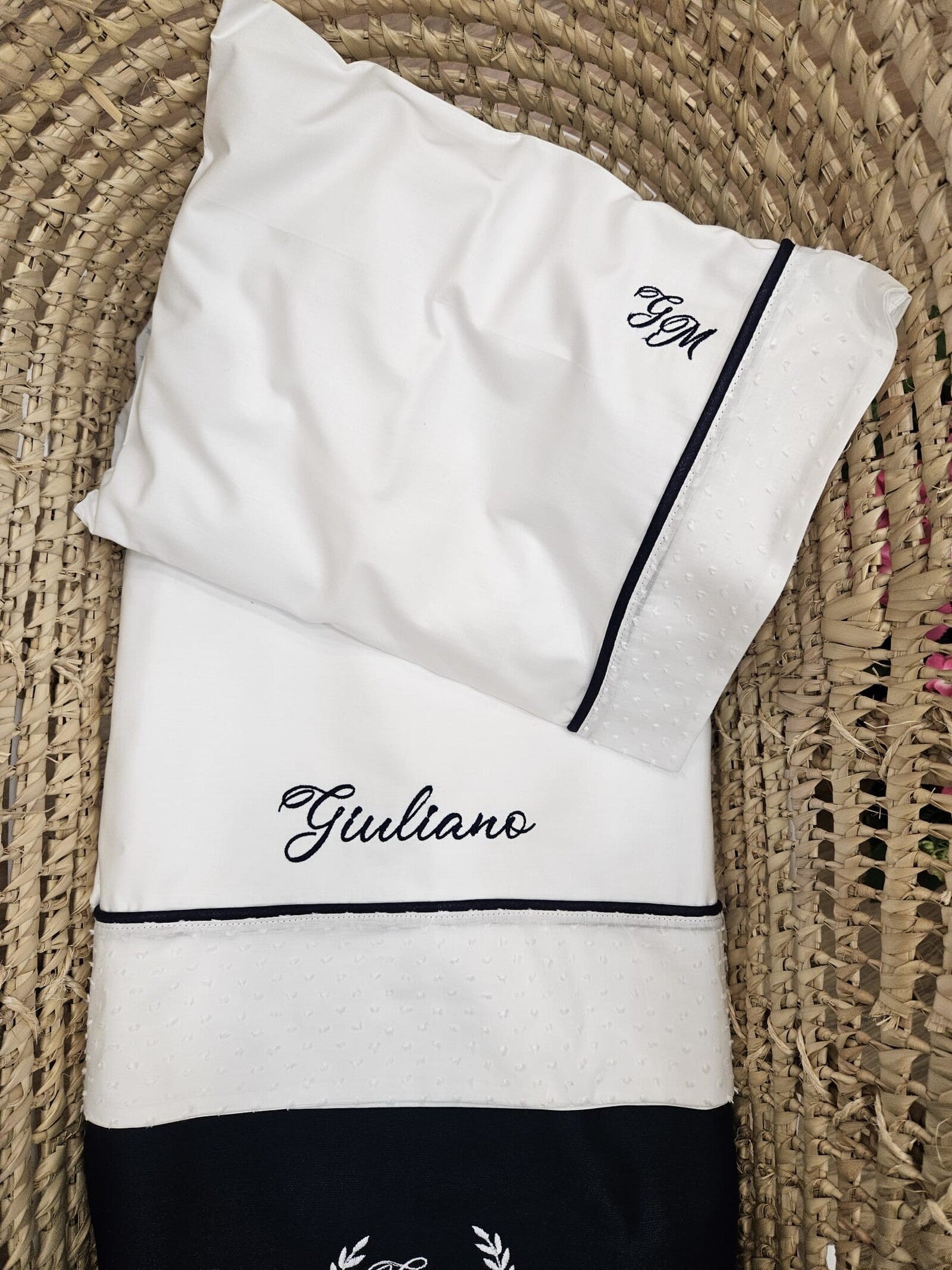 Coordinato nascita in cotone blu, Completo in cotone per carrozzina