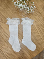 Calze in cotone traforato con pizzo