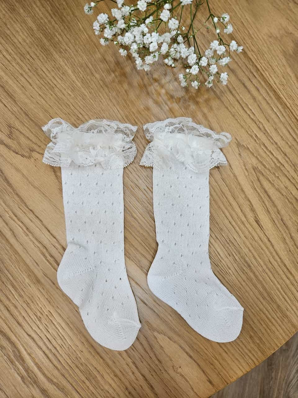 Calze in cotone traforato con pizzo