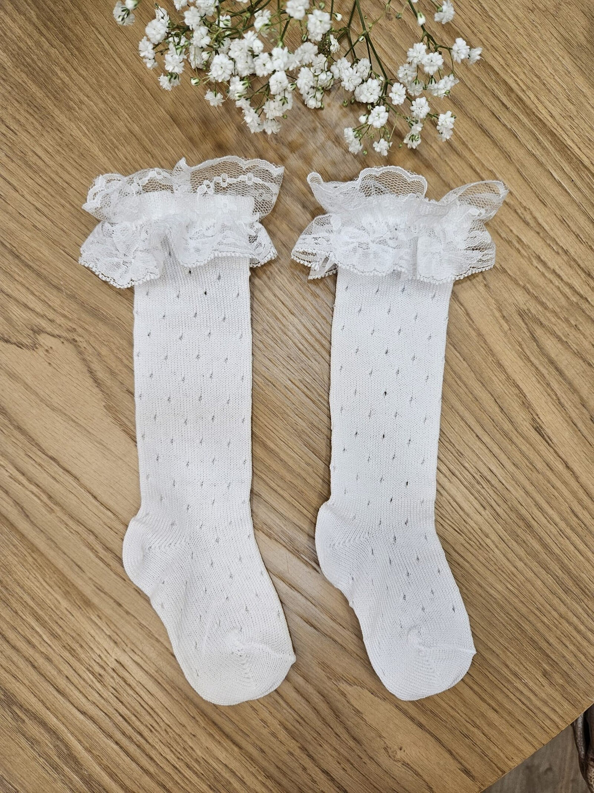 Calze in cotone traforato con pizzo