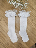 Calze in cotone traforato con pizzo