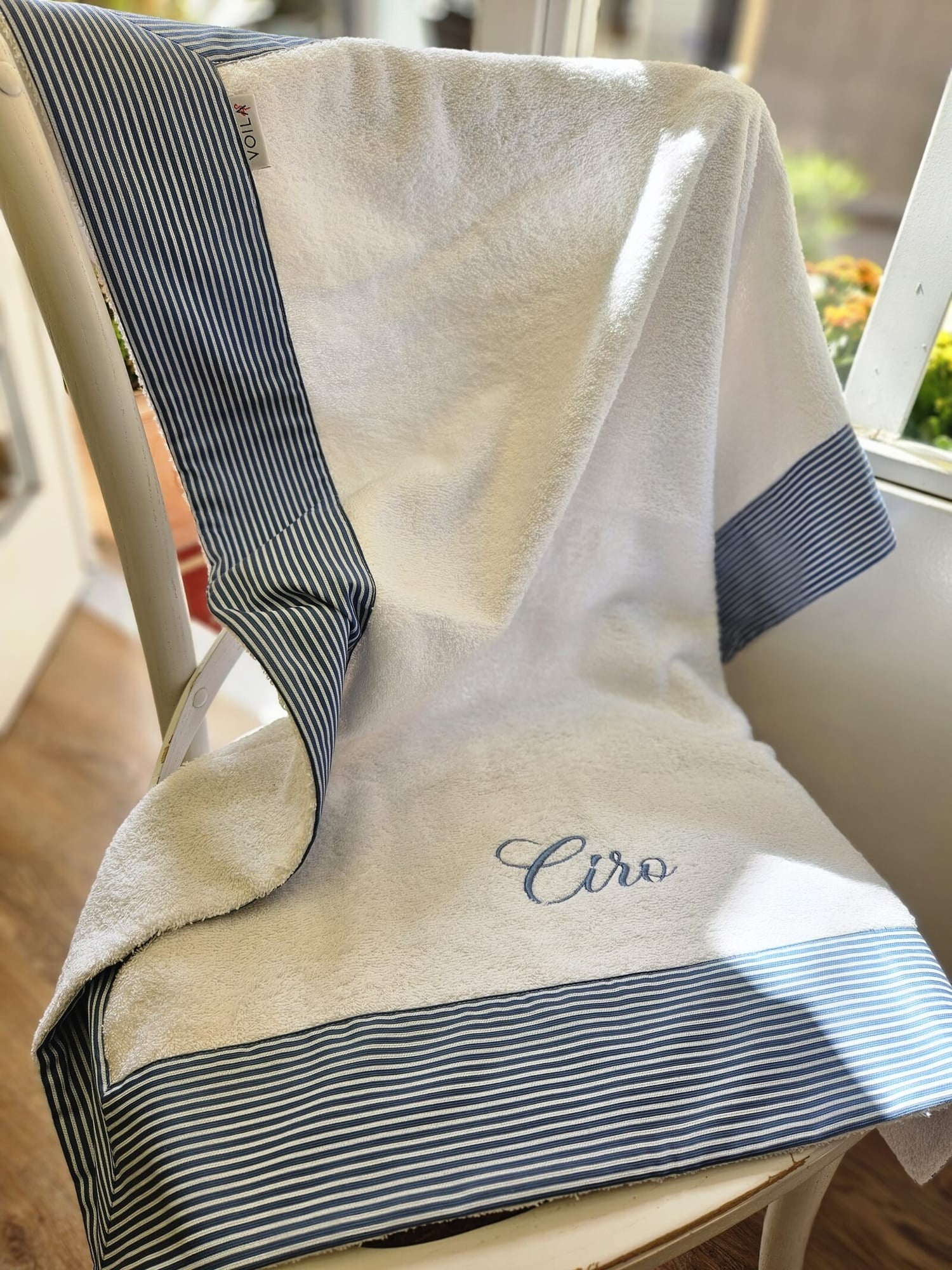 Telo bagnetto in spugna di cotone con cornice in piquè