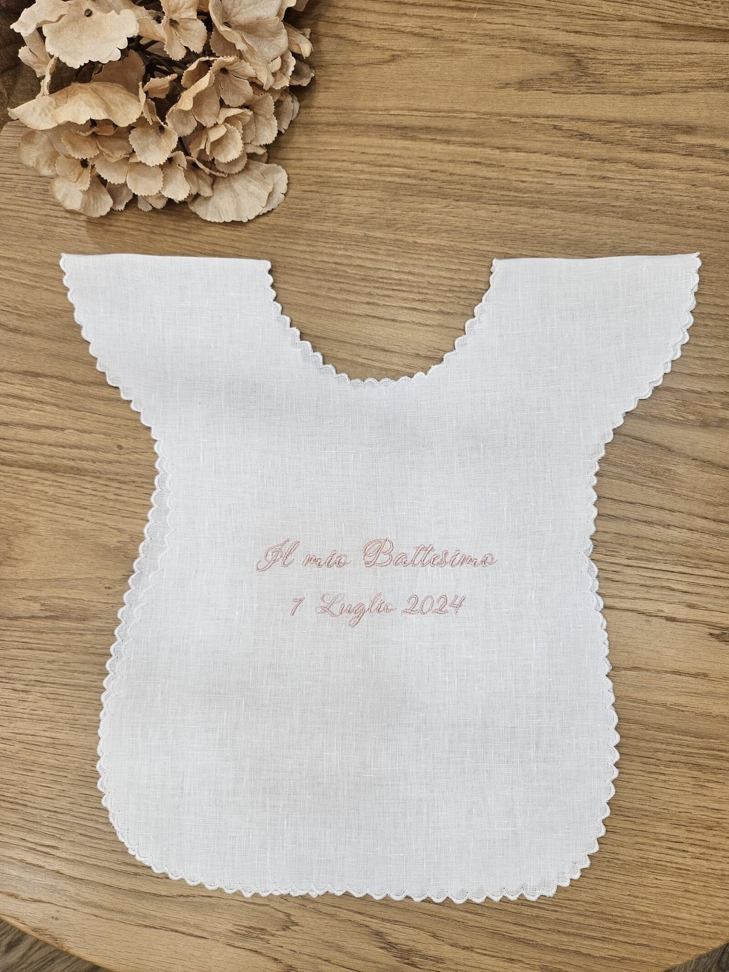 Camicino battesimale in lino con smerlo