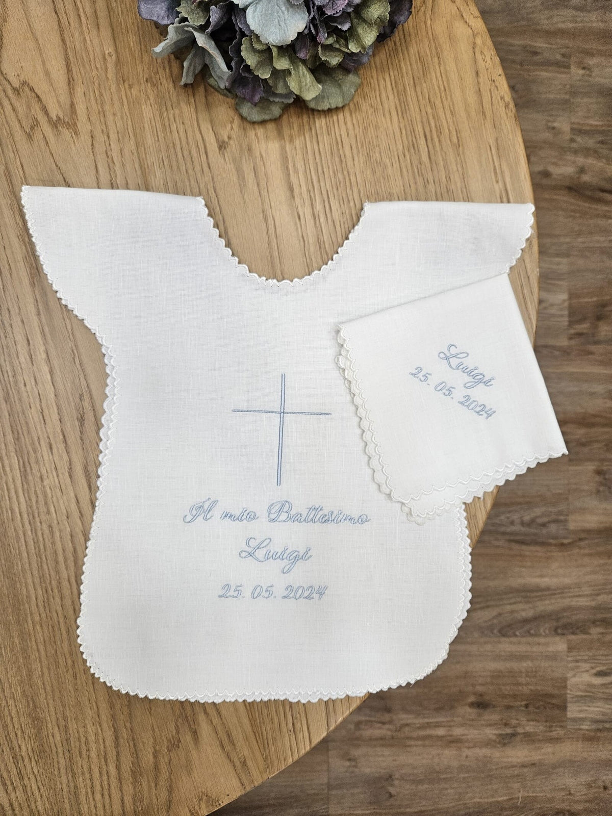 Coordinato Battesimo, Camicino e fazzoletto con smerlo