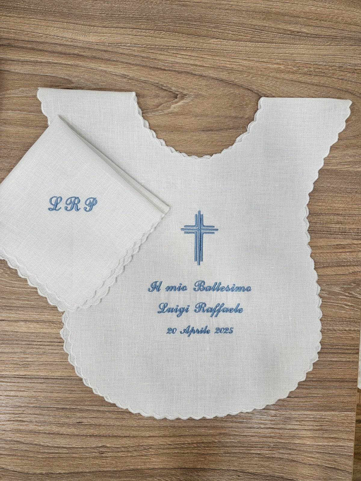 Coordinato Battesimo, Camicino e fazzoletto con smerlo