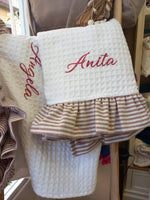 Telo Mare in cotone apone bianco con rouche a righe