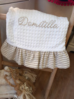 Telo Mare in cotone apone bianco con rouche a righe