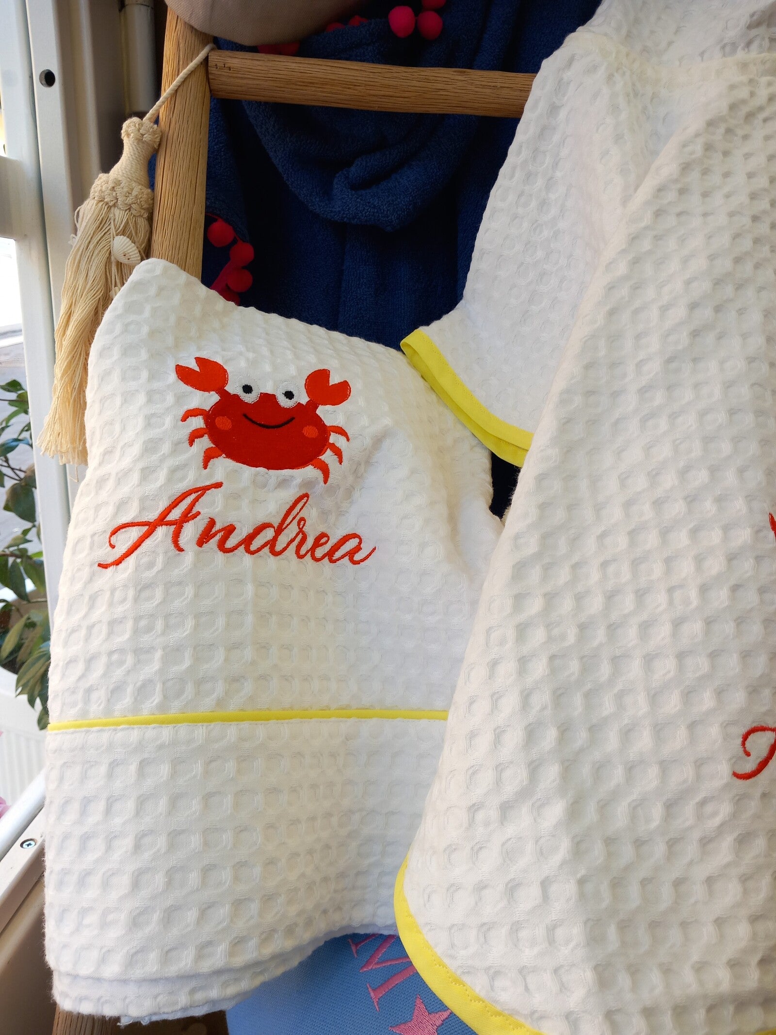 Coordinato bagno, accappatoio poncho e telo in apone