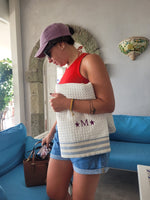 Telo Mare in cotone apone bianco con fascia NAVY