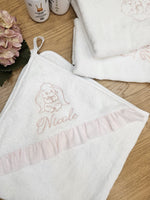 Coordinato da bagno in spugna di cotone con rouche in plumetis