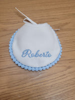 Bavaglino baby love con nome o iniziali e pon pon