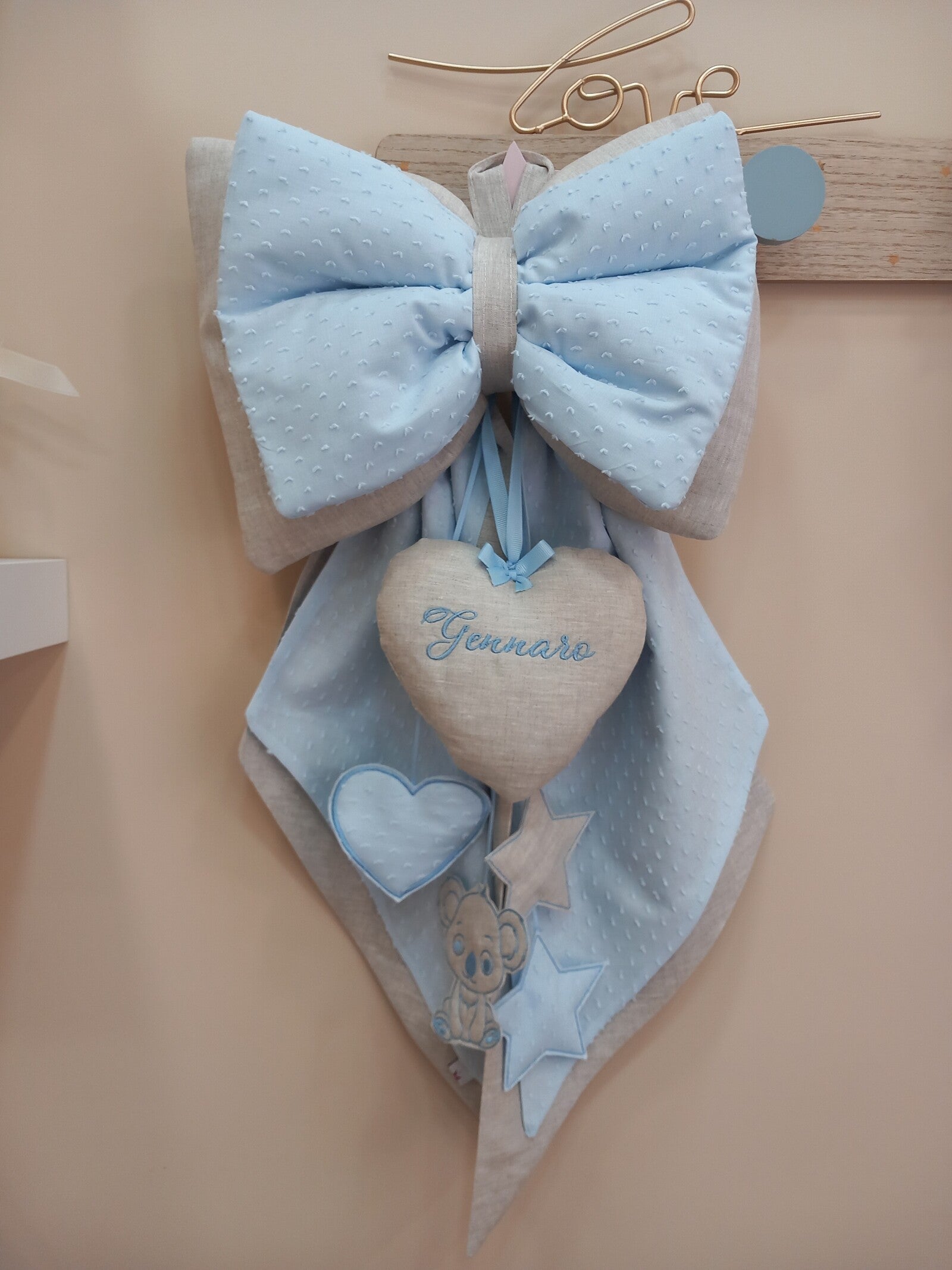 Fiocco Nascita in lino e plumetis modello Leonardo