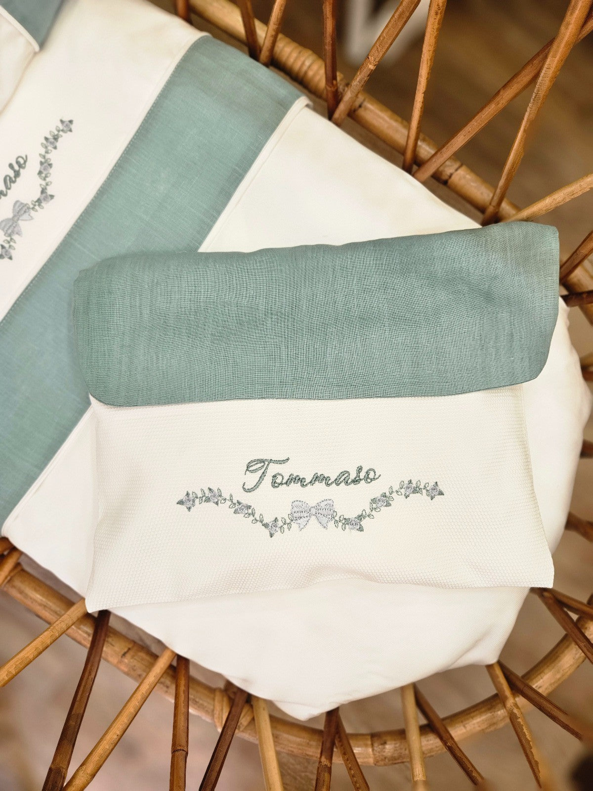 Coordinato nascita Roseline in cotone bianco, Completo in cotone per carrozzina