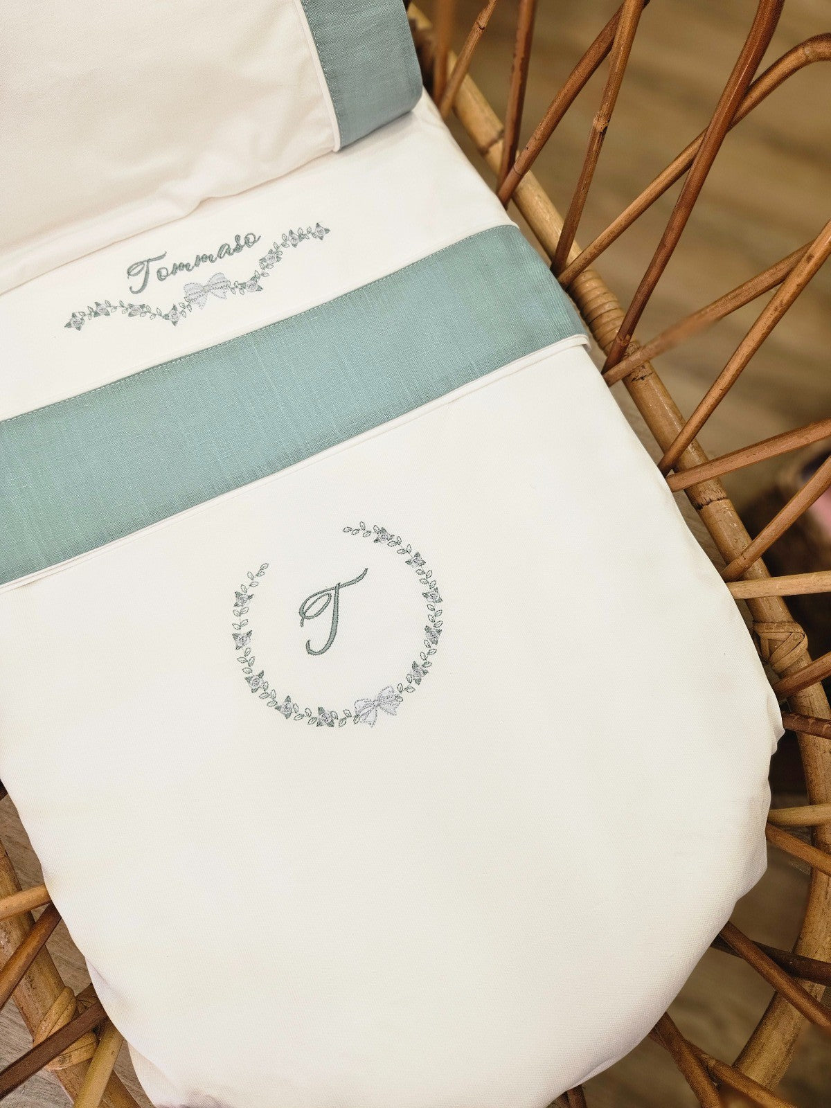 Coordinato nascita Roseline in cotone bianco, Completo in cotone per carrozzina