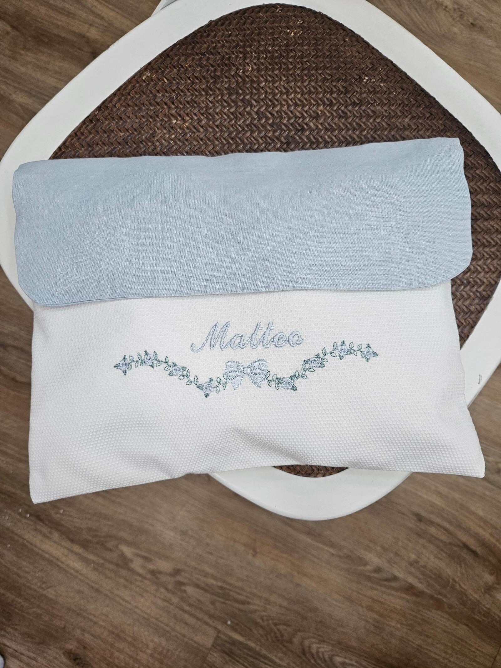 Coordinato nascita Roseline in cotone bianco, Completo in cotone per carrozzina