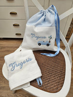 Set asilo personalizzato, sacca e asciugamanino