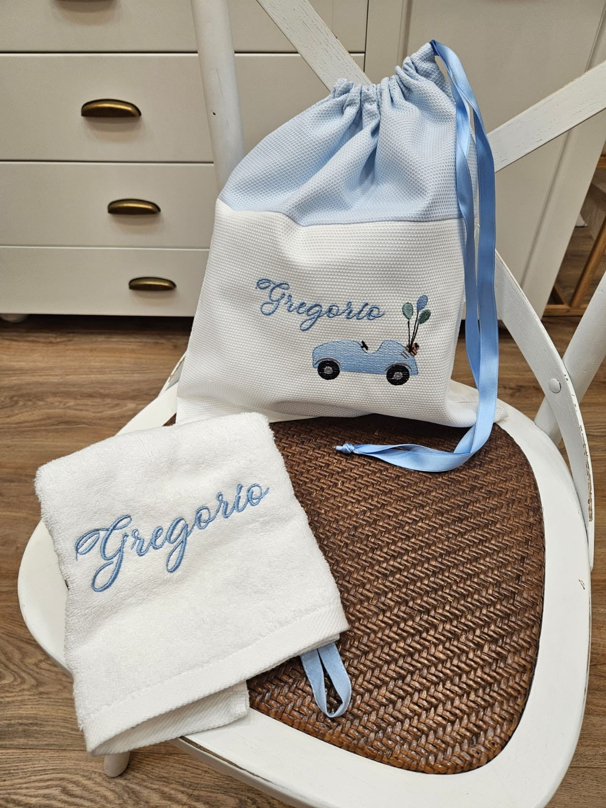 Set asilo personalizzato, sacca e asciugamanino