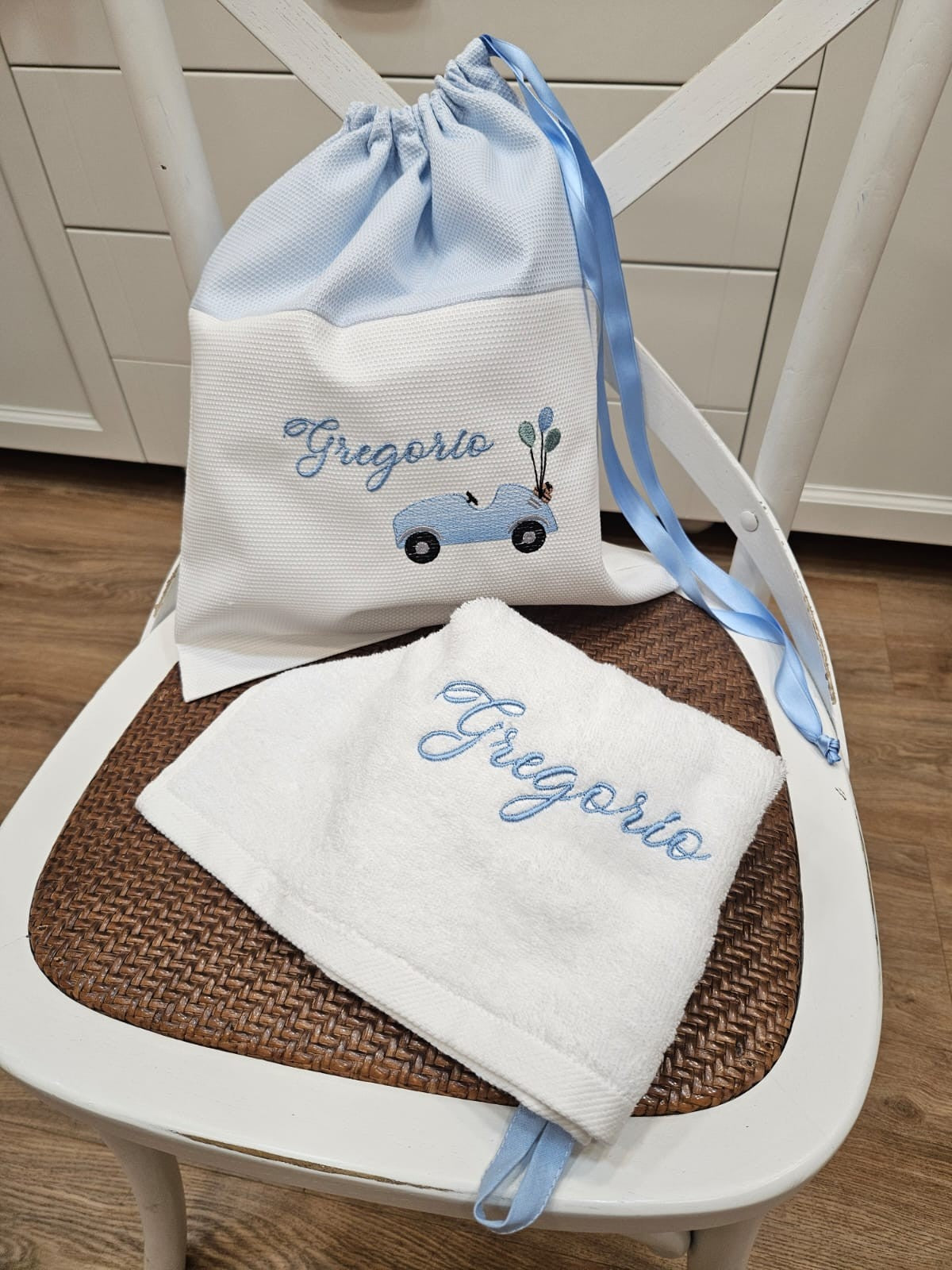 Set asilo personalizzato, sacca e asciugamanino