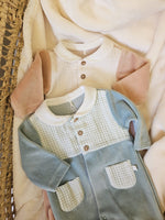 Tutina in velluto con dettagli in tessuto a fantasia