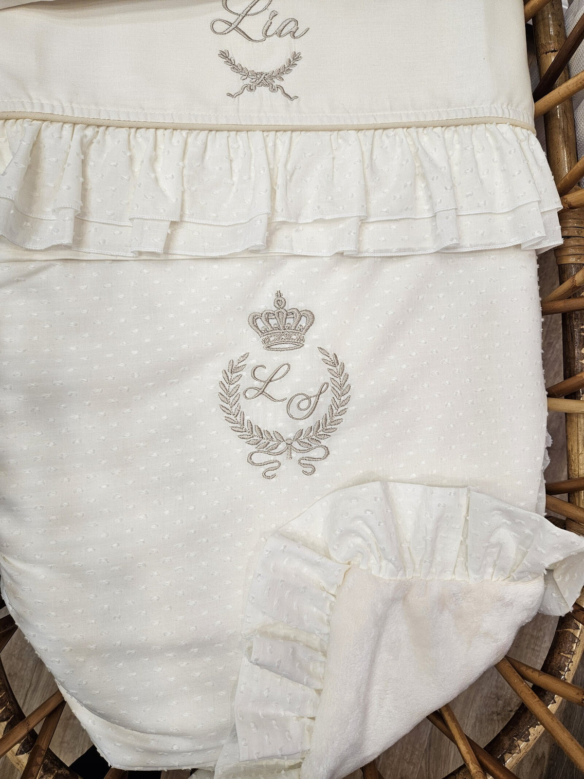 Coordinato nascita panna, Completo in cotone e plumetis