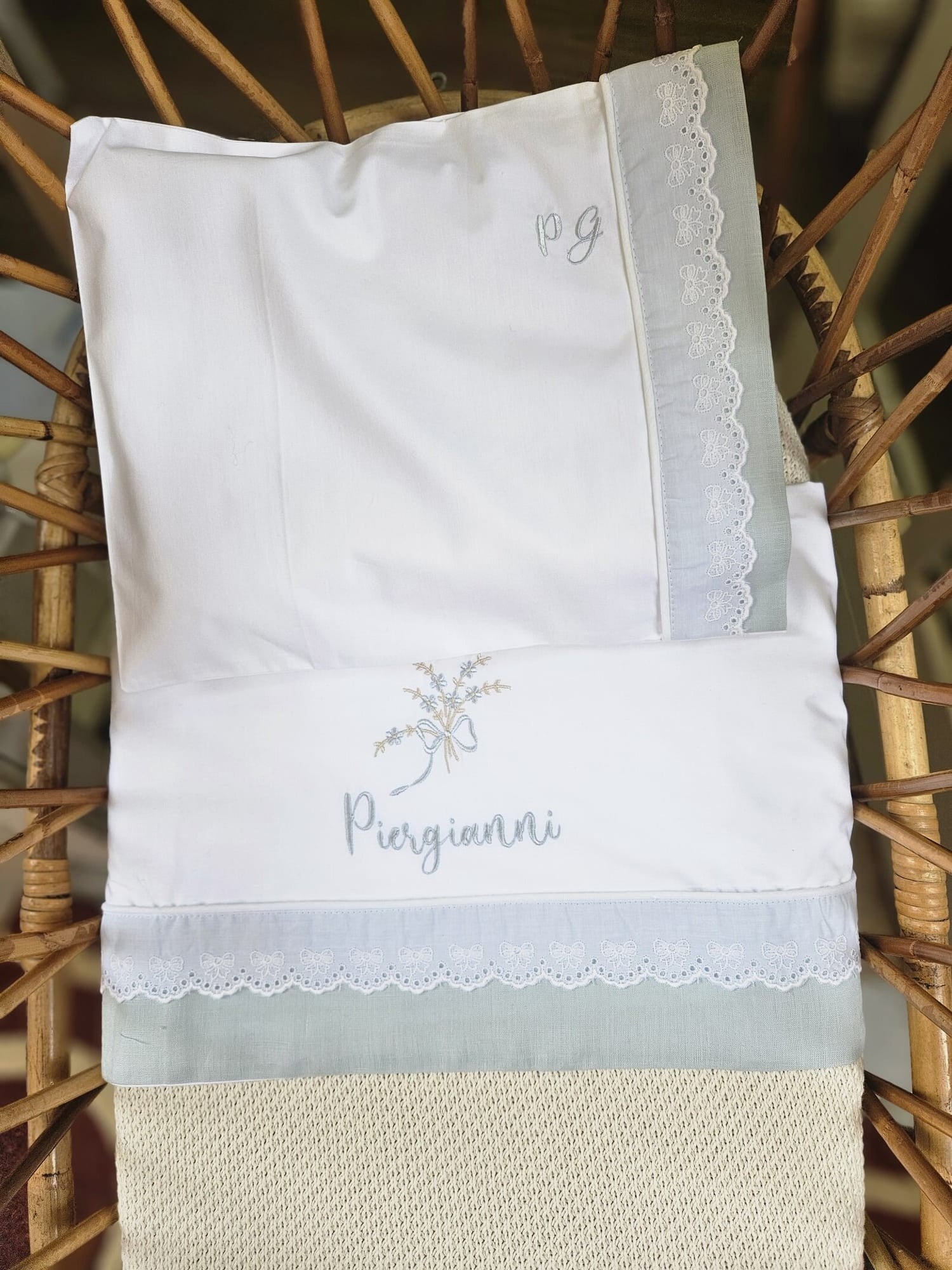 Lenzuolino con pizzo sangallo