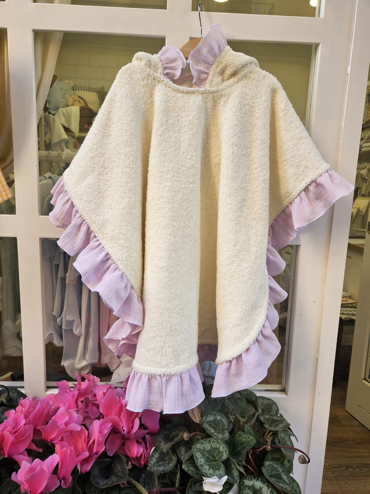 Accappatoio Poncho spugna con rouche in mussola