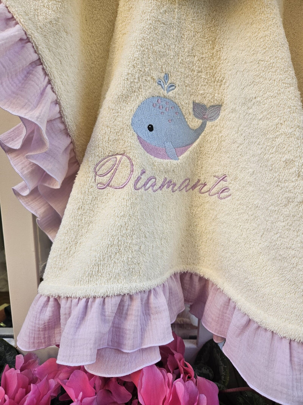 Accappatoio Poncho spugna con rouche in mussola