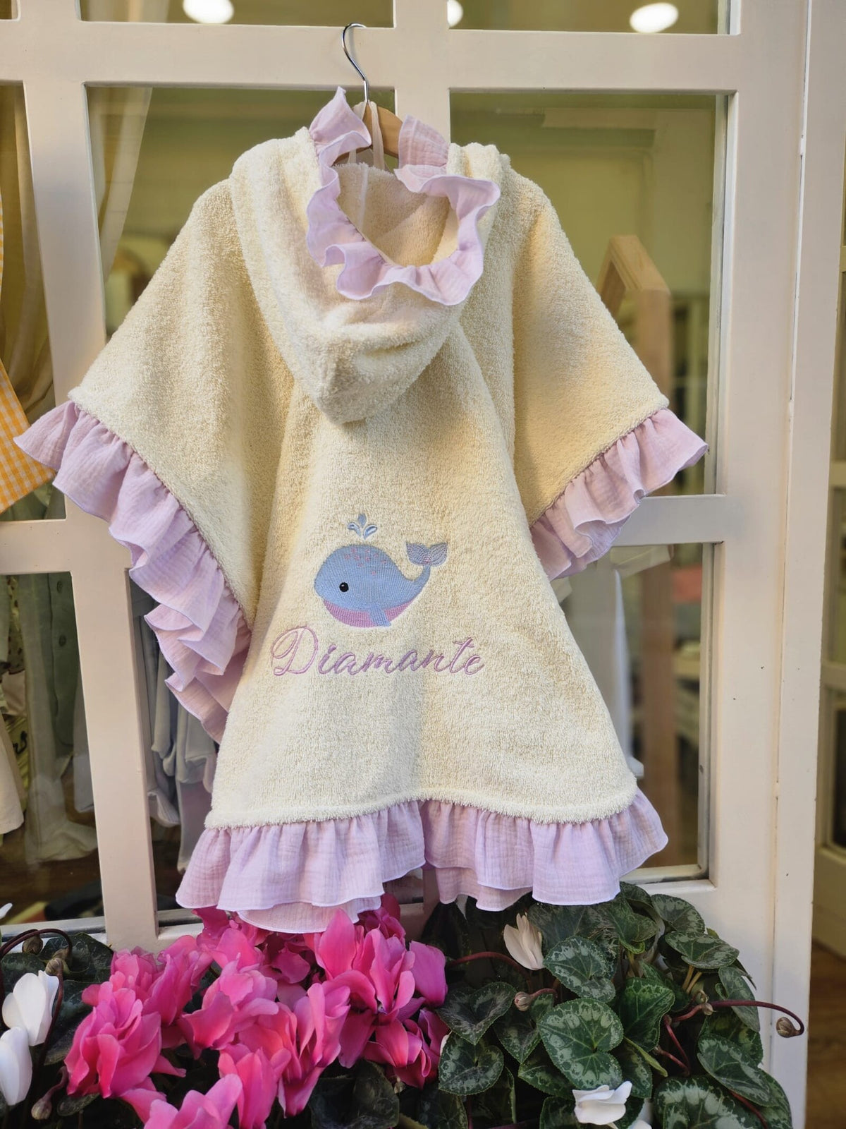 Accappatoio Poncho spugna con rouche in mussola