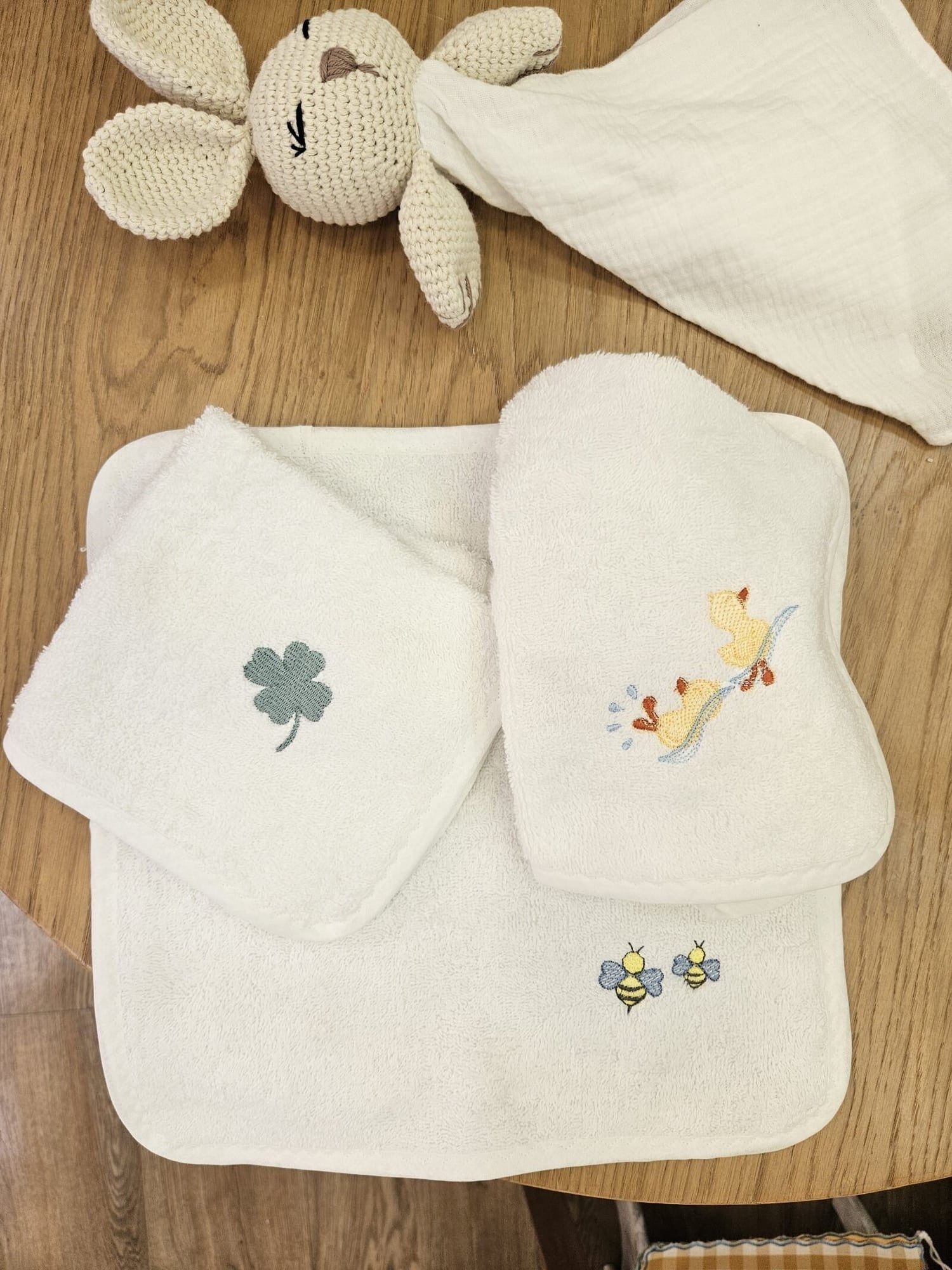 Set 3 Lavette in Spugna di Cotone con Ricamo