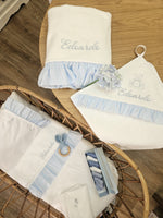 Telo bagnetto in spugna di cotone con rouche in plumetis