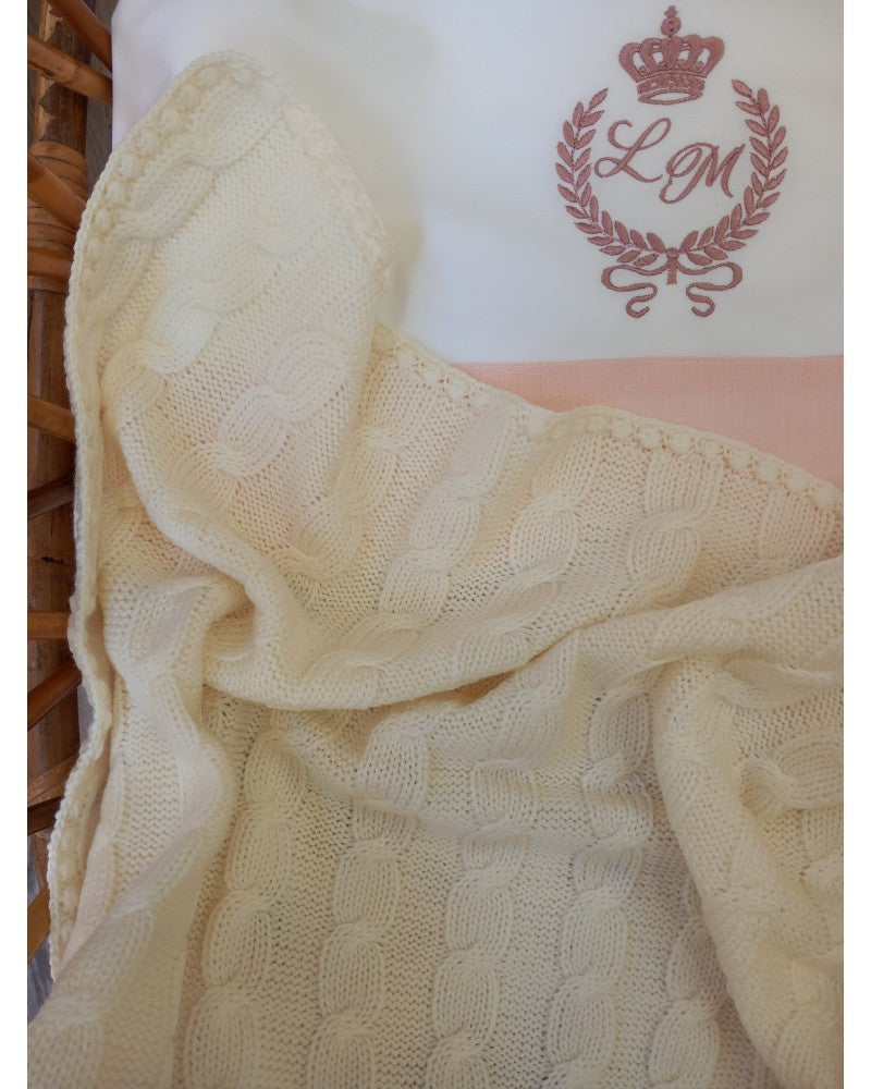 Copertina neonato in lana con trecce