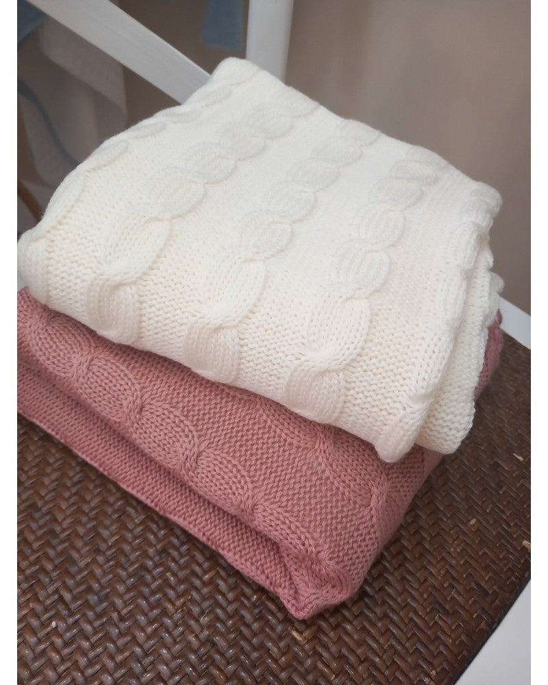 Copertina neonato in lana con trecce