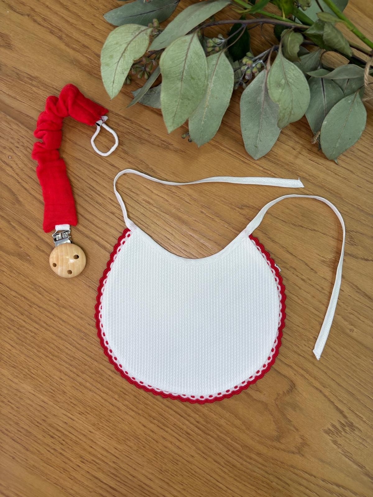 Set bavaglino in piquet di cotone nido d'ape e porta ciuccio