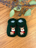 Scarpine neonato in lana con renna di Natale