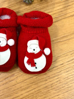 Scarpine neonato in lana con pupazzo di neve di Natale