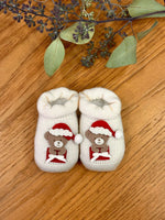 Scarpine neonato in lana con orsacchiotto di Natale