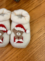 Scarpine neonato in lana con orsacchiotto di Natale