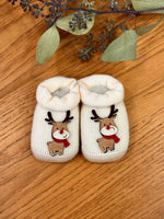 Scarpine neonato in lana con renna di Natale
