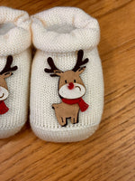 Scarpine neonato in lana con renna di Natale